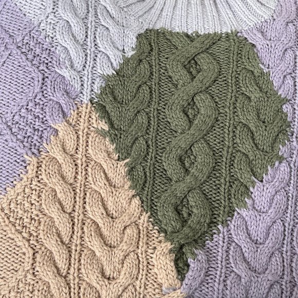 Rare Vintage Handmade Cable Knit Wool Oversized Sweater Chunky Slouchy Mock Crew - Picture 5 of 8